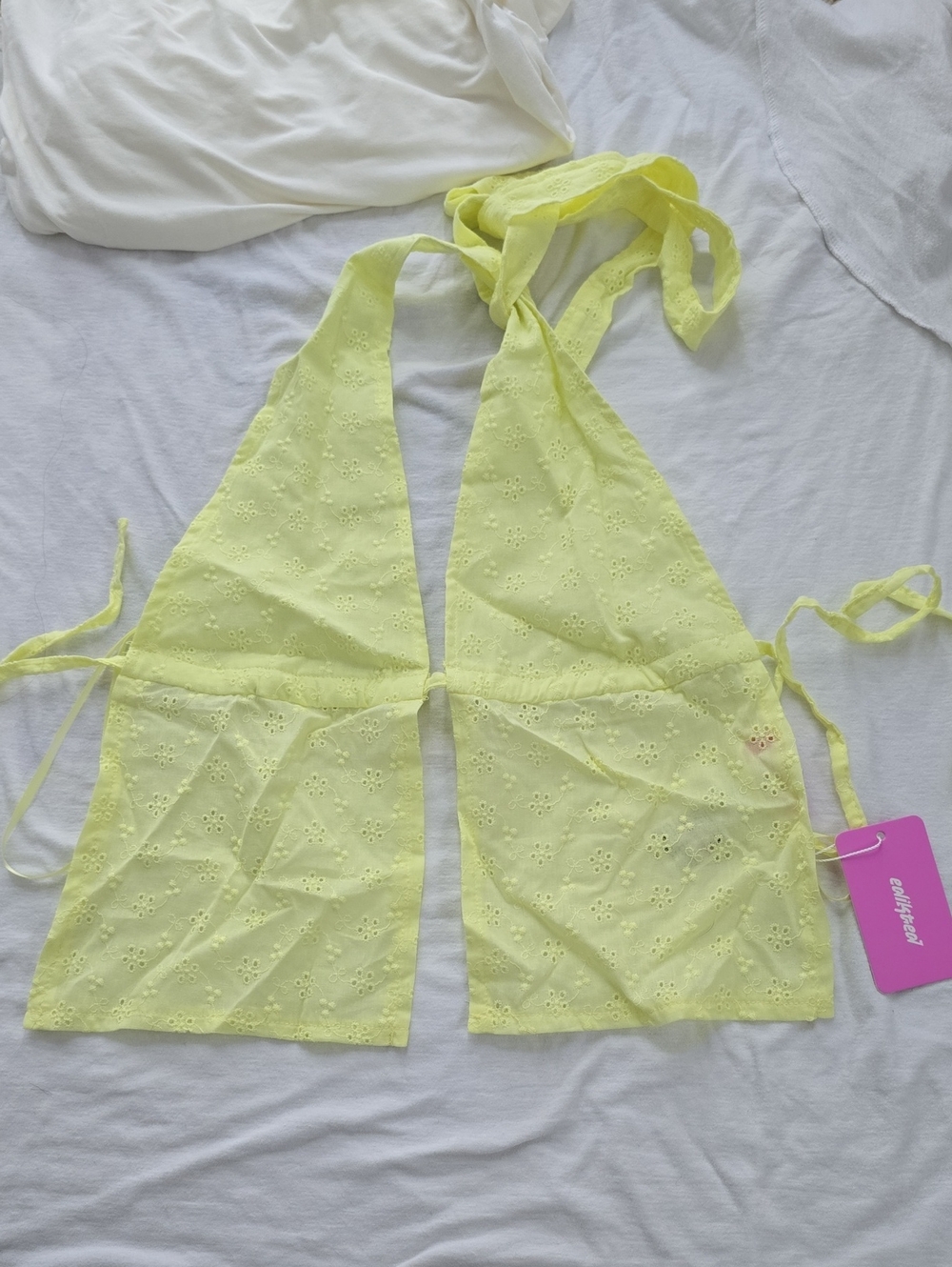 Edikted Yellow Eyelet Halter Tie-Back Top